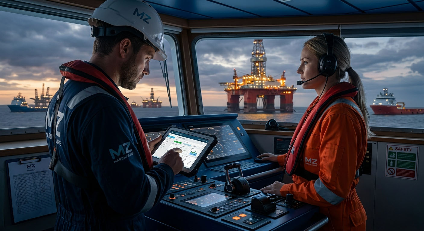 Massive offshore oil and gas platforms and support vessels operating in the Gulf region, visualizing the scale of ARAMCO marine jobs.